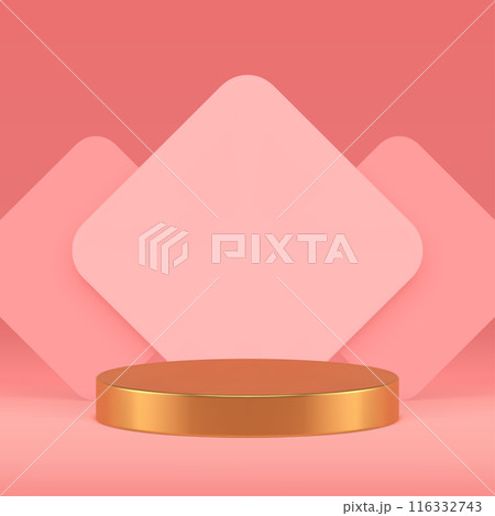 Pink golden 3d podium pedestal mock up for cosmetic product show realistic vector illustration Pink golden 3d podium pedestal mock up for cosmetic product show realistic vector illustration 116332743