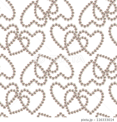 Seamless pattern of pearl jewelry in the shape of a heart on a white background. Watercolor illustration in pastel palette with holographic effect for wallpaper, Valentine's card, engagement, wedding Seamless pattern of pearl jewelry in the shape of a heart on a white background. Watercolor illustration in pastel palette with holographic effect for wallpaper, Valentine's card, engagement, wedding 116333014