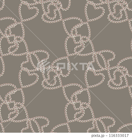 Seamless pattern of pearl jewelry in the shape of a heart on a taupe background. Watercolor illustration in pastel palette with holographic effect for wallpaper, Valentine's card, engagement, wedding 116333017