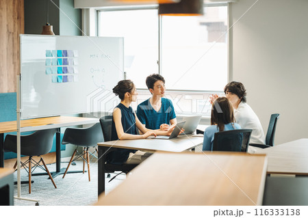 IT企業でミーティングをする男女スタッフ IT企業でミーティングをする男女スタッフ 116333138