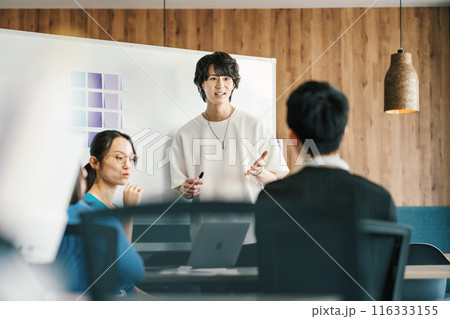 打ち合わせをするIT企業の若いビジネスマン 116333155