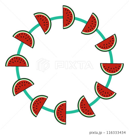 スイカの円形飾り枠イラスト 116333434