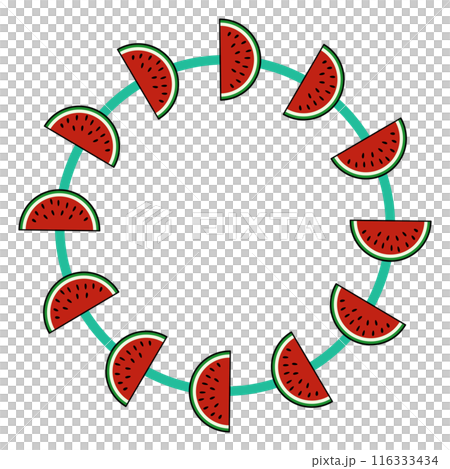スイカの円形飾り枠イラスト 116333434