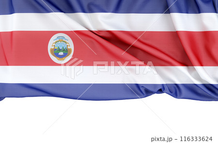 Flag of Costa Rica isolated on white background with copy space below. 3D rendering 116333624
