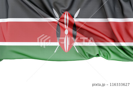 Flag of Kenya isolated on white background with copy space below. 3D rendering Flag of Kenya isolated on white background with copy space below. 3D rendering 116333627