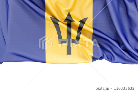 Flag of Barbados isolated on white background with copy space below. 3D rendering Flag of Barbados isolated on white background with copy space below. 3D rendering 116333632