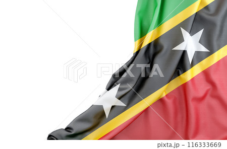 Flag of Saint Kitts and Nevis with empty space on the left. Isolated. 3D Rendering 116333669