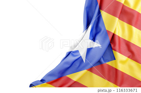 Flag of Catalonia with empty space on the left. Isolated. 3D Rendering 116333671