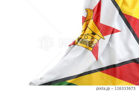 Flag of Zimbabwe with empty space on the left. Isolated. 3D Rendering 116333673