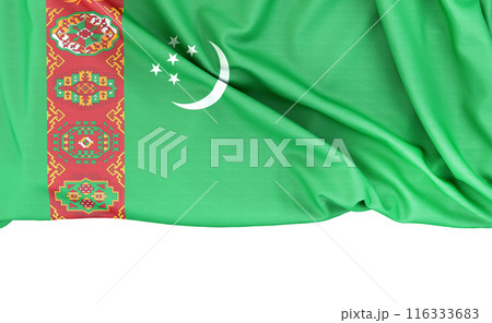 Flag of Turkmenistan isolated on white background with copy space below. 3D rendering 116333683
