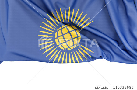 Flag of Commonwealth of Nations isolated on white background with copy space below. 3D rendering Flag of Commonwealth of Nations isolated on white background with copy space below. 3D rendering 116333689