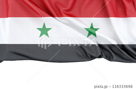 Flag of Syria on white background with copy space below. 3D rendering 116333698