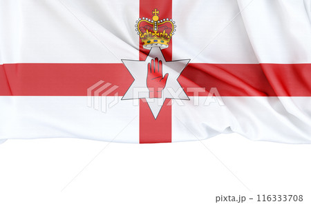 Flag of Northern Ireland (Ulster Banner) on white background with copy space below. 3D rendering 116333708