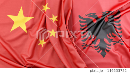 Fabric flag of China and Albania showing concept of diplomacy. 3D Rendering 116333722