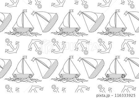 Nautical Coloring Page Seamless Pattern 116333925