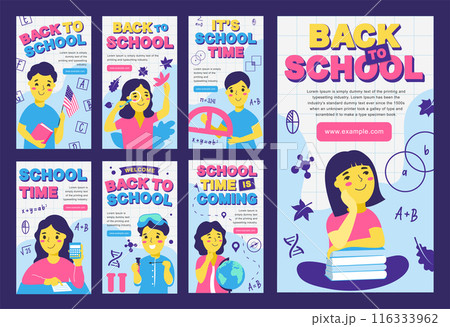 Set of back to school banners, vector templates with text and students Set of back to school banners, vector templates with text and students 116333962