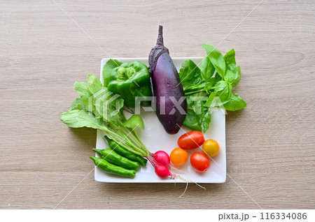 新鮮野菜　夏野菜　採れたて　朝採れ　家庭菜園 116334086