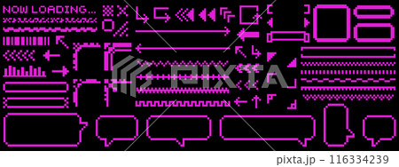 サイバーパンクなドット絵のフレームと装飾セット　ピンク 116334239