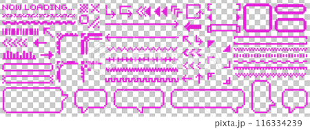 サイバーパンクなドット絵のフレームと装飾セット　ピンク 116334239