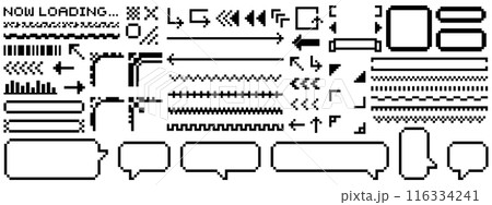 サイバーパンクなドット絵のフレームと装飾セット ブラック サイバーパンクなドット絵のフレームと装飾セット ブラック 116334241