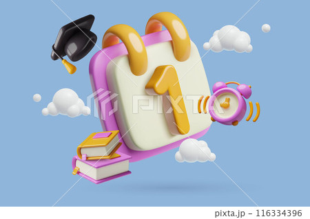 3d school background with the 1st of September calendar page alarm clock textbooks and student cap 3d school background with the 1st of September calendar page alarm clock textbooks and student cap 116334396