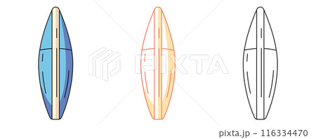 Surfboard, colorful and line icons set. Summer beach concept, vector outline icon, monochrome and color illustration. Active summertime. For sticker, coloring book, logo, label Surfboard, colorful and line icons set. Summer beach concept, vector outline icon, monochrome and color illustration. Active summertime. For sticker, coloring book, logo, label 116334470