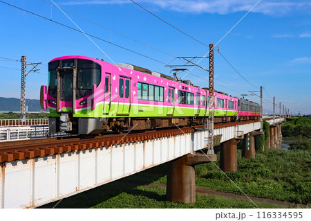 ハピラインふくい 特別色混結4両編成　九頭竜川橋梁　HF10編成 116334595