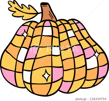 Groovy retro autumn pumpkin hippie cartoon doodle playful and vibrant fall season illustration. Groovy retro autumn pumpkin hippie cartoon doodle playful and vibrant fall season illustration. 116334734