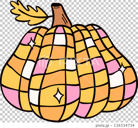 Groovy retro autumn pumpkin hippie cartoon doodle playful and vibrant fall season illustration. Groovy retro autumn pumpkin hippie cartoon doodle playful and vibrant fall season illustration. 116334734