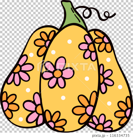 Groovy retro autumn pumpkin hippie cartoon doodle playful and vibrant fall season illustration. Groovy retro autumn pumpkin hippie cartoon doodle playful and vibrant fall season illustration. 116334735