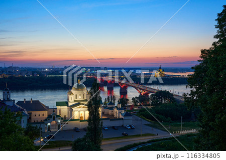 Evening view of Annunciation Monastery, Kanavinsky Bridge and Alexander Nevsky Cathedrall, Nizhny Novgorod, Russia Evening view of Annunciation Monastery, Kanavinsky Bridge and Alexander Nevsky Cathedrall, Nizhny Novgorod, Russia 116334805