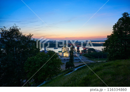 Evening view of Annunciation Monastery, Kanavinsky Bridge and Alexander Nevsky Cathedrall, Nizhny Novgorod, Russia Evening view of Annunciation Monastery, Kanavinsky Bridge and Alexander Nevsky Cathedrall, Nizhny Novgorod, Russia 116334860