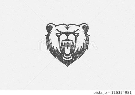 Head angry bear roaring as symbol power wildlife hand drawn stamp effect vector illustration. 116334981