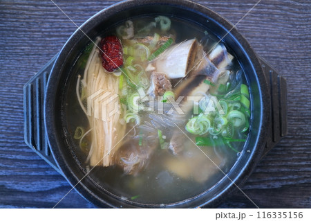 galbi-tang, short rib soup, is a Korean stew whose main ingredient is beef ribs 116335156