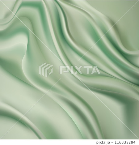 Light green wrinkled fabric texture. Close-up of soft cotton cloth, may be used as background. 116335294