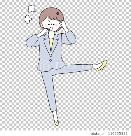 一個穿西裝的女人生氣並踢腿的插圖 一個穿西裝的女人生氣並踢腿的插圖 116335531