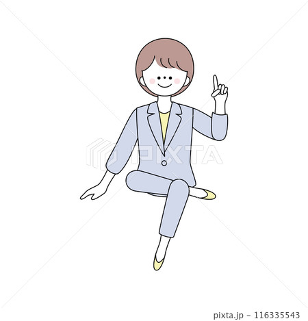 足を組んで指差し説明するスーツの女性のイラスト 116335543