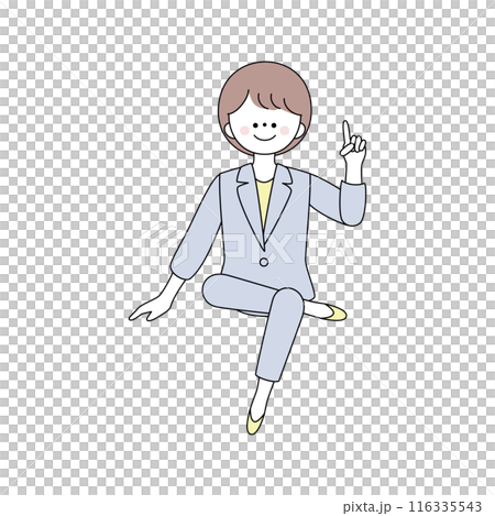 足を組んで指差し説明するスーツの女性のイラスト 116335543
