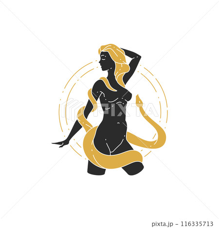 Beautiful woman goddess and snake silhouette vector illustration 116335713