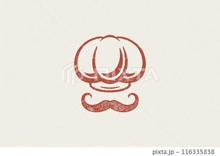 Traditional chef cook hat and mustache silhouette designed as emblem for restaurant stamp vector illustration. 116335838