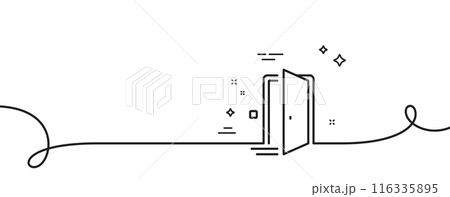 Door line icon. Continuous one line with curl. Open doorway sign. Home interior symbol. Door single outline ribbon. Loop curve pattern. Vector 116335895