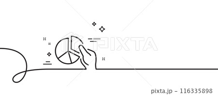 Pie chart line icon. Continuous one line with curl. Presentation graph sign. Market analytics symbol. Pie chart single outline ribbon. Loop curve pattern. Vector Pie chart line icon. Continuous one line with curl. Presentation graph sign. Market analytics symbol. Pie chart single outline ribbon. Loop curve pattern. Vector 116335898