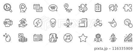 Icons pack as Calendar graph, Calendar and Star line icons for app include Eco power, Device, Water drop outline thin icon web set. Place, Currency audit, Phosphorus mineral pictogram. Vector Icons pack as Calendar graph, Calendar and Star line icons for app include Eco power, Device, Water drop outline thin icon web set. Place, Currency audit, Phosphorus mineral pictogram. Vector 116335909