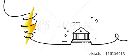 Court building line icon. Continuous one line with curl. City architecture sign. Courthouse, government symbol. Court building single outline ribbon. Loop curve with energy. Vector 116336018
