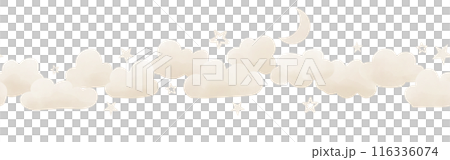 Baby border with Clouds and stars in pastel beige colors. Seamless Pattern for girl or boy Nursery wall art or childish greeting cards or holiday invitations. Childish ornament for Frame. 116336074