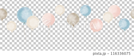 Baby border with round Balloons in pastel pink, blue and beige colors. Seamless Pattern for Nursery wall art or childish greeting cards and holiday invitations. Ornament for kids wallpaper. Baby border with round Balloons in pastel pink, blue and beige colors. Seamless Pattern for Nursery wall art or childish greeting cards and holiday invitations. Ornament for kids wallpaper. 116336075