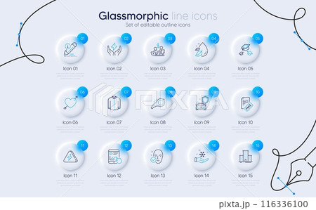 Set of Safe energy, Freezing and Car secure line icons for web app. Health skin, Throw hats, Water drop icons. Budget accounting, Lightning bolt, University campus signs. Internet report. Vector 116336100