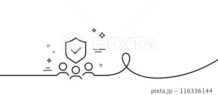 Security agency line icon. Continuous one line with curl. Body guard sign. Private protection symbol. Security agency single outline ribbon. Loop curve pattern. Vector Security agency line icon. Continuous one line with curl. Body guard sign. Private protection symbol. Security agency single outline ribbon. Loop curve pattern. Vector 116336144