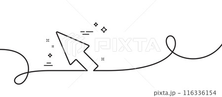Mouse Cursor line icon. Continuous one line with curl. Pointer sign. Click arrow symbol. Mouse cursor single outline ribbon. Loop curve pattern. Vector 116336154