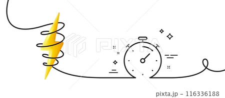 Timer line icon. Continuous one line with curl. Time management sign. Stopwatch symbol. Timer single outline ribbon. Loop curve with energy. Vector 116336188
